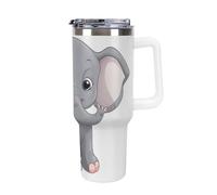 DWTJKMS Simpatico bicchiere in acciaio inox a forma di elefante in stile cartone animato, a prova di perdite, grande capacità, con manico, cannuccia a doppia parete, riutilizzabile, mantiene freddo o