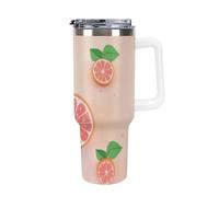 DWTJKMS Simpatico bicchiere in acciaio inox a forma di pompelmo, 1,18 l, a prova di perdite, grande capacità, tazza per auto con manico e cannuccia, a doppia parete, riutilizzabile, mantiene freddo o