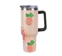 DWTJKMS Simpatico bicchiere in acciaio inox a forma di pompelmo, 1,18 l, a prova di perdite, grande capacità, tazza per auto con manico e cannuccia, a doppia parete, riutilizzabile, mantiene freddo o