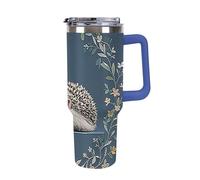 DWTJKMS Simpatico bicchiere in acciaio inox a forma di riccio, 1,18 l, a prova di perdite, grande capacità, con manico, cannuccia a doppia parete, isolamento sottovuoto, riutilizzabile, mantiene