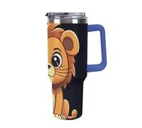 DWTJKMS Simpatico bicchiere in acciaio inox con leone in stile cartone animato, a prova di perdite, grande capacità, con manico, a doppia parete, sottovuoto, riutilizzabile, mantiene freddo o caldo in