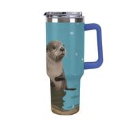 DWTJKMS Simpatico bicchiere in acciaio inox da 1,18 l, a prova di perdite, grande capacità, tazza per auto con manico e cannuccia, a doppia parete, riutilizzabile, mantiene freddo o caldo in stile blu