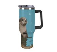 DWTJKMS Simpatico bicchiere in acciaio inox da 1,18 l, a prova di perdite, grande capacità, tazza per auto con manico e cannuccia, a doppia parete, riutilizzabile, mantiene freddo o caldo, stile nero