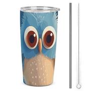 DWTJKMS Simpatico cartone animato gufo tazze per auto con cannuccia isolato in acciaio inox bicchieri a tenuta stagna tazze da caffè in metallo con coperchio bottiglie d'acqua di grande capacità