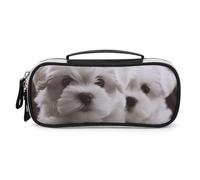 DWTJKMS Simpatico cucciolo maltese borsa di trucco in pelle portatile piccolo organizzatore cosmetico impermeabile borse da toilette pennelli matite e accessori per il trucco da viaggio