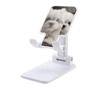 DWTJKMS Simpatico cucciolo maltese supporto per telefono cellulare doppio pieghevole, regolabile in altezza supporto per telefono cellulare portatile culla da scrivania si adatta a tutti gli