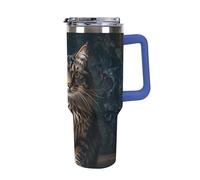 DWTJKMS Simpatico e adorabile gatto in acciaio inox, 1,18 l, a prova di perdite, grande capacità, tazza per auto con manico e cannuccia, a doppia parete, riutilizzabile, mantiene freddo o caldo in