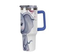DWTJKMS Simpatico elefante in acciaio inox Tumbler 1,18 once a prova di perdite grande capacità tazza auto con manico paglia doppia parete sottovuoto tazza isolante riutilizzabile mantiene freddo o