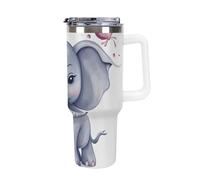 DWTJKMS Simpatico elefante in acciaio inox Tumbler 1,18 once a prova di perdite grande capacità tazza auto con manico paglia doppia parete sottovuoto tazza isolante riutilizzabile mantiene freddo o