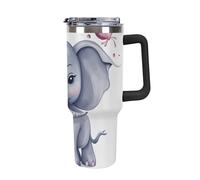 DWTJKMS Simpatico elefante in acciaio inox Tumbler 1,18 oz a prova di perdite grande capacità tazza auto con manico cannuccia doppia parete sottovuoto tazza isolante riutilizzabile mantiene freddo o