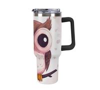 DWTJKMS Simpatico gufo in acciaio inox Tumbler 1,18 once a prova di perdite grande capacità tazza auto con manico cannuccia doppia parete sottovuoto tazza isolante riutilizzabile mantiene freddo o