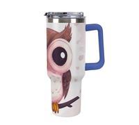 DWTJKMS Simpatico gufo in acciaio inox Tumbler 1,18 once a prova di perdite grande capacità tazza auto con manico cannuccia doppia parete sottovuoto tazza isolante riutilizzabile mantiene freddo o