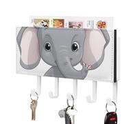 DWTJKMS Simpatico portachiavi a forma di elefante in stile rustico con 5 ganci, decorazione da parete per ingresso o atrio, 18 cm di larghezza x 4,3 cm di altezza