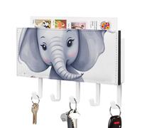 DWTJKMS Simpatico portachiavi a forma di elefante per parete, stile fattoria, montaggio a parete con 5 ganci, portachiavi da appendere per ingresso o atrio, 18 cm di larghezza x 4,3 cm di altezza
