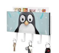 DWTJKMS Simpatico portachiavi a forma di pinguino per parete, stile fattoria, montaggio a parete con 5 ganci, portachiavi da appendere per ingresso o atrio, 18 cm di larghezza x 4,3 cm di altezza