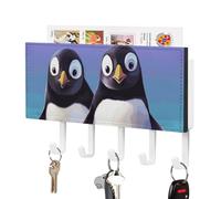 DWTJKMS Simpatico portachiavi a forma di pinguino per parete, stile fattoria, montaggio a parete con 5 ganci, portachiavi da appendere per ingresso o atrio, 18 cm di larghezza x 4,3 cm di altezza