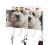 DWTJKMS Simpatico portachiavi da parete a forma di cucciolo maltese, montaggio a parete in stile fattoria, con 5 ganci, decorazione da parete, portachiavi da appendere per ingresso o atrio, 18 cm di