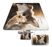 DWTJKMS Simpatico tappetino da picnic a forma di chihuahua, pieghevole, impermeabile, con borsa per tote, grande tappetino da picnic all'aperto, 147,3 x 147,3 cm, coperta da campeggio per spiaggia