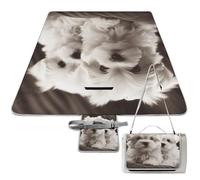 DWTJKMS Simpatico tappetino da picnic a forma di cucciolo di maltese, pieghevole, impermeabile, con borsa per tote, grande tappetino da picnic all'aperto, 147,3 x 147,3 cm, coperta da campeggio per