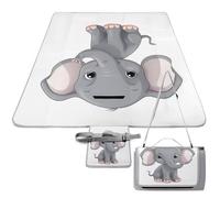 DWTJKMS Simpatico tappetino da picnic a forma di elefante in stile cartone animato, tappetino pieghevole impermeabile con borsa tote grande tappetino da picnic all'aperto 147,3 x 147,3 cm coperta da