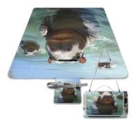 DWTJKMS Simpatico tappetino da picnic a forma di ippopotamo, pieghevole, impermeabile, con borsa per tote, grande tappetino da picnic all'aperto, 147,3 x 147,3 cm, coperta da campeggio per spiaggia