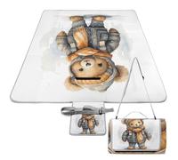 DWTJKMS Simpatico tappetino da picnic a forma di orso, pieghevole, impermeabile, con borsa per tote, grande tappetino da picnic all'aperto, 147,3 x 147,3 cm, coperta da campeggio per spiaggia, parco