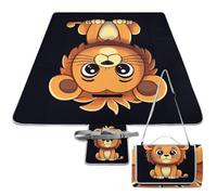 DWTJKMS Simpatico tappetino da picnic con leone dei cartoni animati, tappetino pieghevole impermeabile con borsa tote grande tappetino da picnic all'aperto 147,3 x 147,3 cm coperta da campeggio per