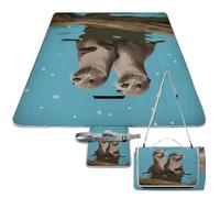 DWTJKMS Simpatico tappetino da picnic con lontre, pieghevole, impermeabile, con borsa per tote, grande tappetino da picnic all'aperto, 147,3 x 147,3 cm, coperta da campeggio per spiaggia, parco