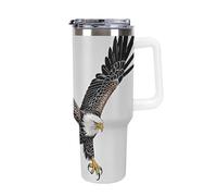 DWTJKMS Sketch of Bald Eagle - Bicchiere in acciaio inox da 1,18 l, a prova di perdite, grande capacità, con manico, cannuccia a doppia parete, isolamento sottovuoto, riutilizzabile, mantiene freddo o
