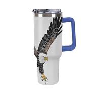 DWTJKMS Sketch of Bald Eagle - Bicchiere in acciaio inox da 1180 ml, a prova di perdite, grande capacità, con manico, cannuccia a doppia parete, isolamento sottovuoto, riutilizzabile, mantiene freddo