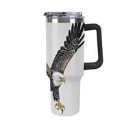 DWTJKMS Sketch of Bald Eagle - Bicchiere in acciaio inox da 1180 ml, a prova di perdite, grande capacità, con manico, cannuccia a doppia parete, isolamento sottovuoto, riutilizzabile, mantiene freddo