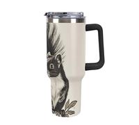 DWTJKMS Skunk - Bicchiere da auto in acciaio inox, a prova di perdite, grande capacità, con manico e cannuccia, a doppia parete, riutilizzabile, mantiene freddo o caldo, stile nero