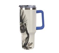 DWTJKMS Skunk - Bicchiere da auto in acciaio inox, a prova di perdite, grande capacità, con manico e cannuccia, a doppia parete, riutilizzabile, mantiene freddo o caldo, stile blu scuro