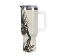 DWTJKMS Skunk - Bicchiere da auto in acciaio inox, a prova di perdite, grande capacità, con manico e cannuccia, a doppia parete, riutilizzabile, mantiene freddo o caldo