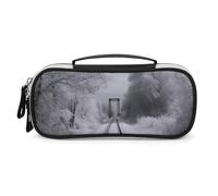 DWTJKMS Snowy Train Tracks Borsa per il trucco in pelle Portatile Piccolo Organizzatore Cosmetico Impermeabile Borse da toeletta Pennelli Matite E Accessori Per Il Trucco Da Viaggio