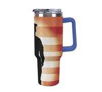 DWTJKMS Soldier Saluting America Flag Bicchiere in acciaio inox 1,18 once a prova di perdite Tazza per auto di grande capacità con manico Cannuccia Doppia parete sottovuoto Isolato Tazza