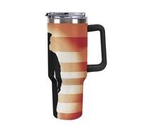 DWTJKMS Soldier Saluting America Flag Bicchiere in acciaio inox 1,18 once a prova di perdite Tazza per auto di grande capacità con manico Cannuccia Doppia parete sottovuoto Coppa riutilizzabile