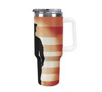 DWTJKMS Soldier Saluting America Flag Bicchiere in acciaio inox 1,18 once Tazza per auto di grande capacità a prova di perdite con manico Cannuccia Doppia parete sottovuoto isolata tazza