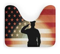 DWTJKMS Soldier Saluting America Flag - Tappetino da bagno a forma di U, ad asciugatura rapida, assorbente, antimacchia, antiscivolo, per base WC ovale