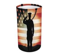 DWTJKMS Soldier Saluting - Cesto portabiancheria con bandiera americana, pieghevole, con manici facili da trasportare, grande cesto portaoggetti per lavanderia, dormitorio e famiglia