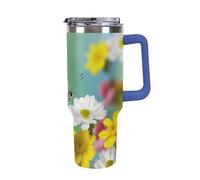 DWTJKMS Spring Butterfly - Bicchiere in acciaio inox da 1,18 l, a prova di perdite, grande capacità, con manico, cannuccia a doppia parete, isolamento sottovuoto, riutilizzabile, mantiene freddo o