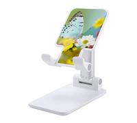 DWTJKMS Spring Butterfly Supporto per telefono cellulare pieghevole doppio, regolabile in altezza Supporto per telefono cellulare portatile Supporto da tavolo per tutti gli smartphone, stile bianco