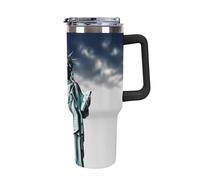 DWTJKMS Statua della Libertà, bicchiere in acciaio inox da 1,18 l, a prova di perdite, grande capacità, con manico, cannuccia a doppia parete, isolamento sottovuoto, riutilizzabile, mantiene freddo o