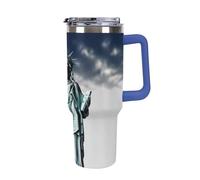 DWTJKMS Statua della Libertà, bicchiere in acciaio inox da 1,18 l, a prova di perdite, grande capacità, con manico, cannuccia a doppia parete, isolamento sottovuoto, riutilizzabile, mantiene freddo o