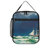 DWTJKMS Stormy Waves - Borsa termica per il pranzo, stile vintage, a forma di barca a vela, a prova di perdite, per uomini e donne, con manico, riutilizzabile, isolata, per ufficio, lavoro, picnic