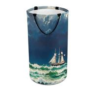 DWTJKMS Stormy Waves - Cesto portabiancheria vintage a forma di barca a vela, pieghevole, con manici per il trasporto, grande cesto portaoggetti per lavanderia, dormitorio, famiglia