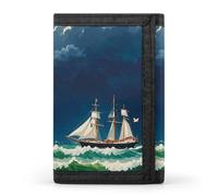 DWTJKMS Stormy Waves, portafoglio vintage con barca a vela minimalista, da uomo, sottile, a tre ante, alla moda, moderno, antifurto, può contenere carte e contanti
