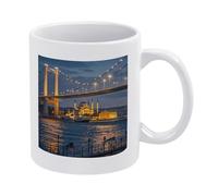DWTJKMS Strait Bridge Tazza da caffè in ceramica bianca con manico in porcellana novità tazza stampa modello tazza da tè carino tazza da latte divertente tazze da caffè per uomini donne lavabile in