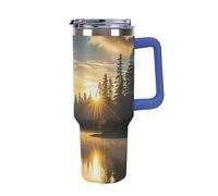 DWTJKMS Sunrise on The Lake - Bicchiere in acciaio inox da 1,18 l, a prova di perdite, grande capacità, con manico, cannuccia a doppia parete, isolamento sottovuoto, riutilizzabile, mantiene freddo o