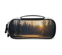 DWTJKMS Sunrise on The Lake Borsa per il trucco in pelle Portatile Piccolo Organizzatore Cosmetico Impermeabile Borse da toilette Pennelli Matite E Accessori Per Il Trucco Da Viaggio